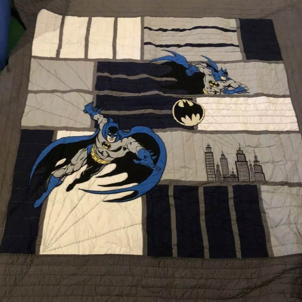 POTTERY BARN BATMAN QUILT AND JUSTICE LEAGUE TOP